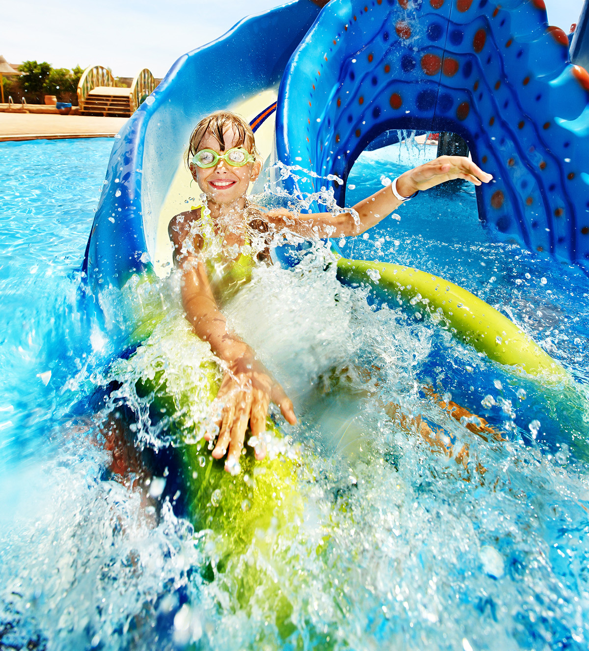 Family enjoying a waterpark slide