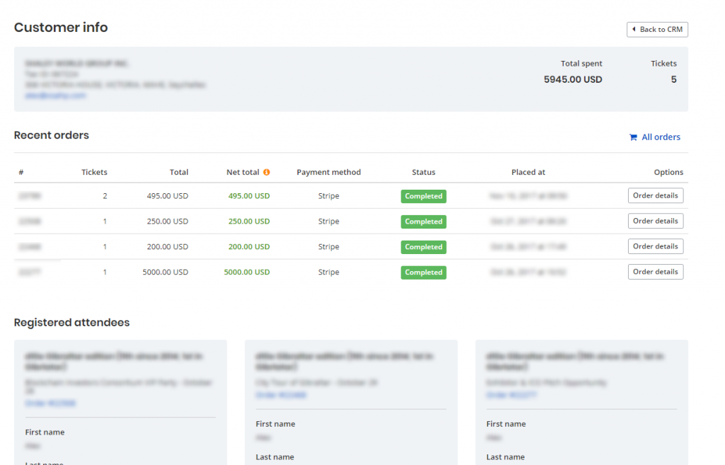 Event CRM attendee details