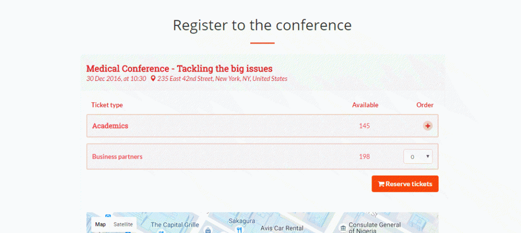 Conference registration embedded on a website