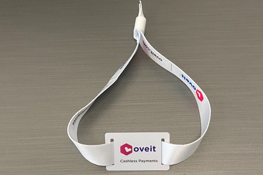 foto presenting an NFC chip wristband branded with Oveit 