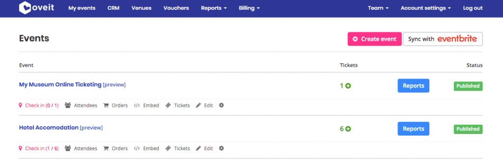 print screen from Oveit Dashboard