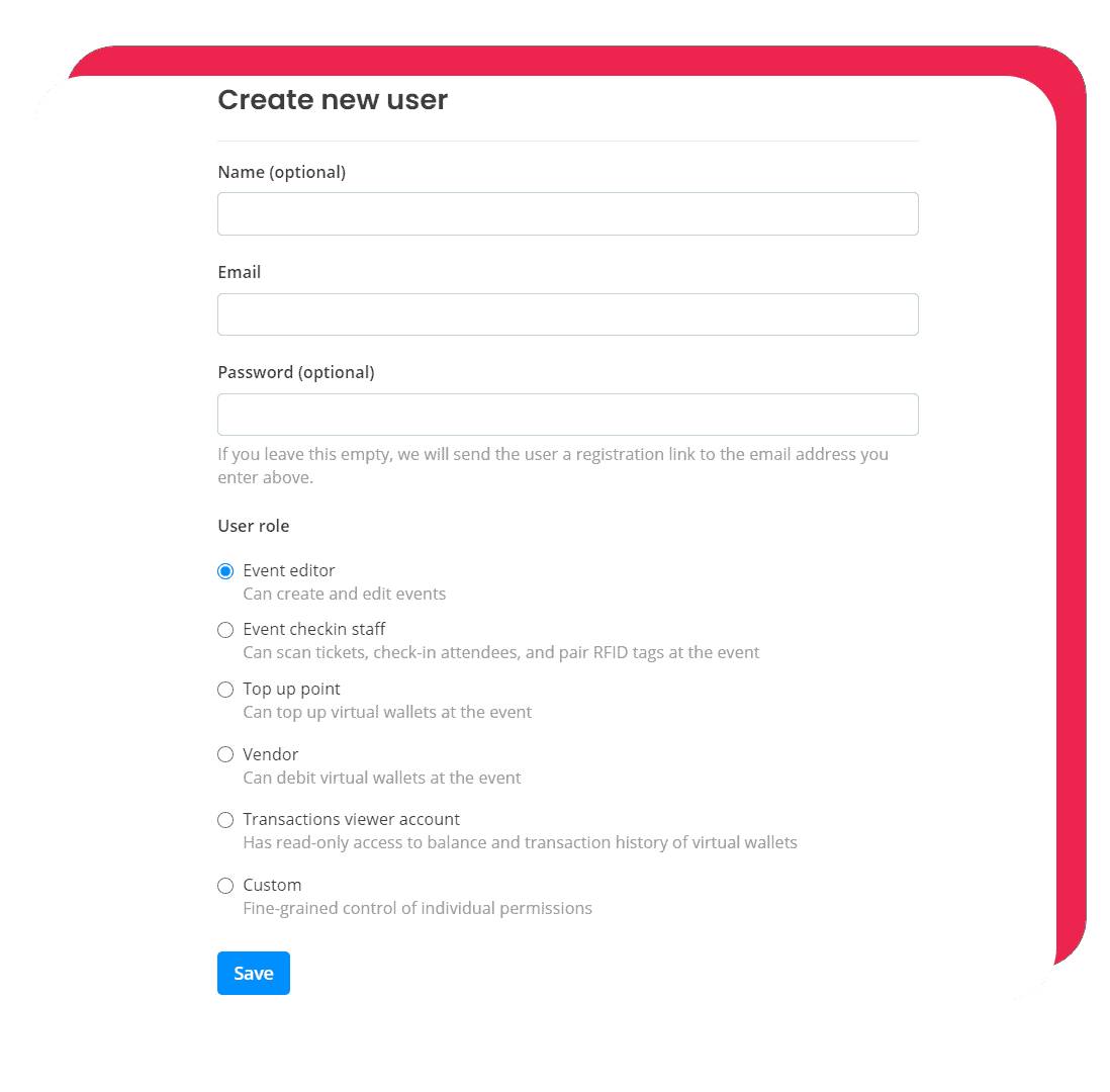create new user option in Oveit's dashboard