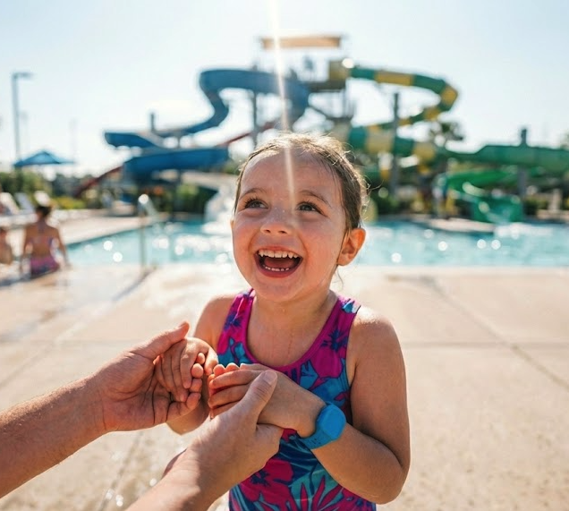 child_wearable_waterpark child wearing waterpark wristband - Oveit