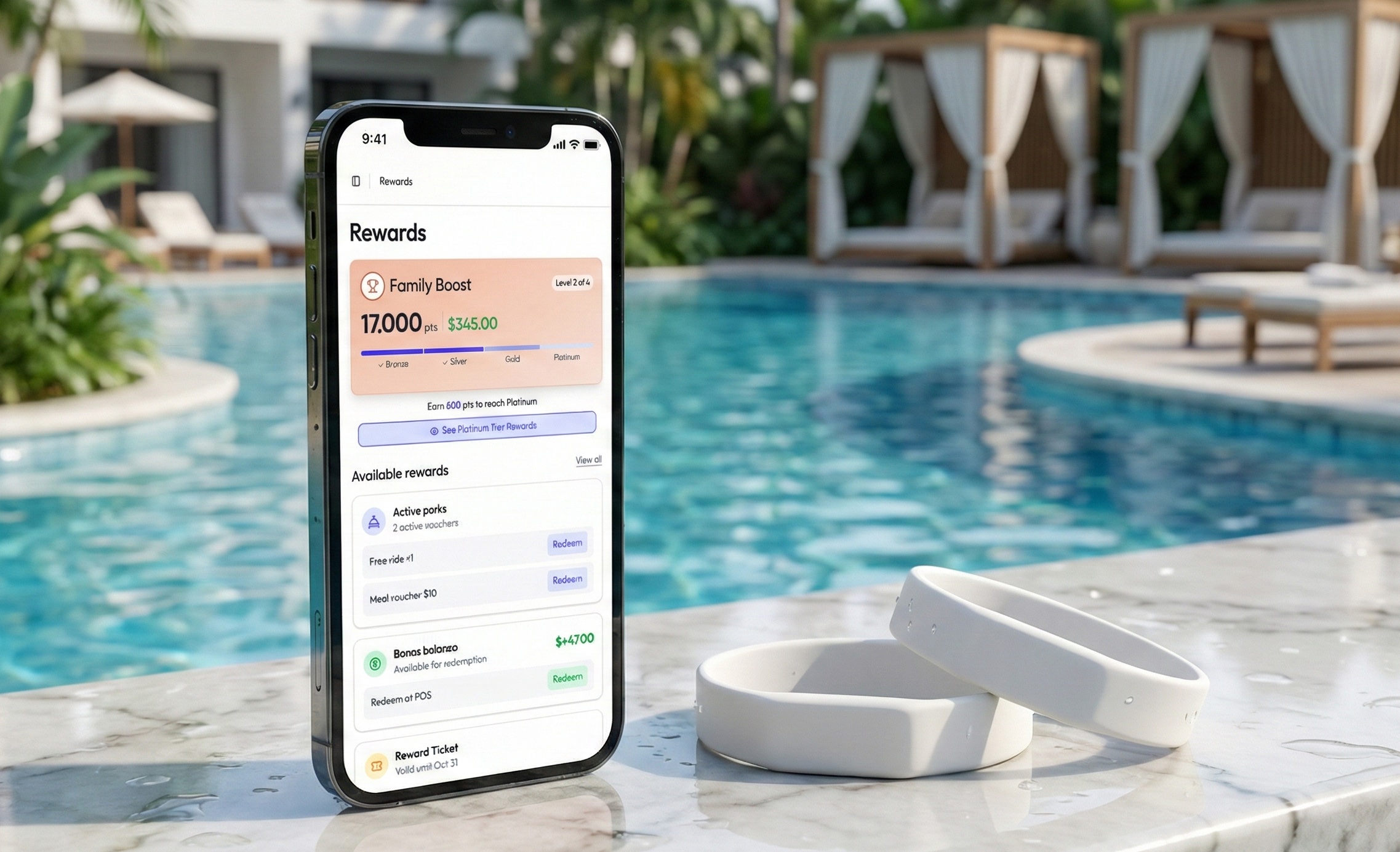 Smart wristbands for waterparks and cashless payments Loyalty system for waterparks