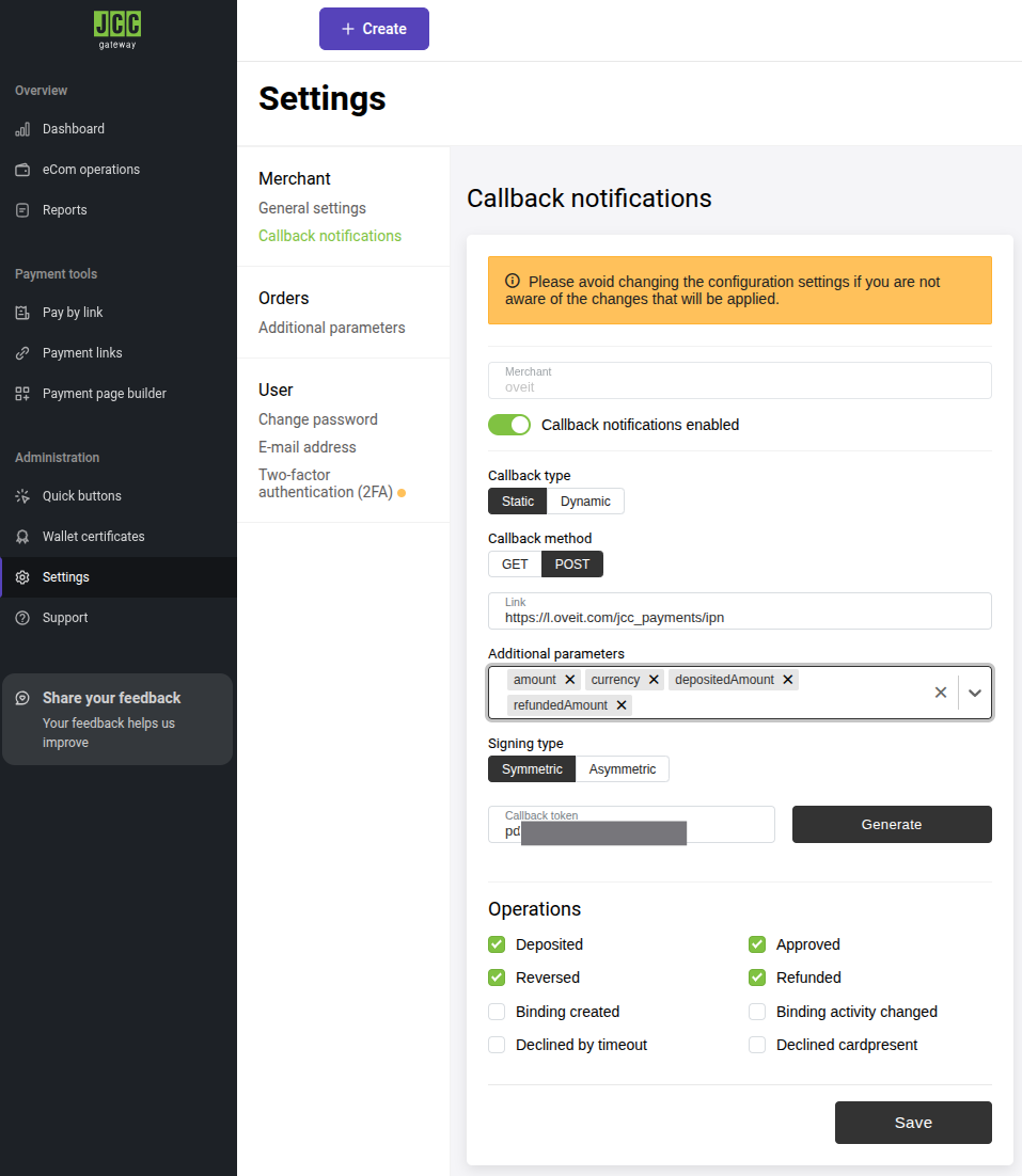 JCC Payments for ticketing callback information
